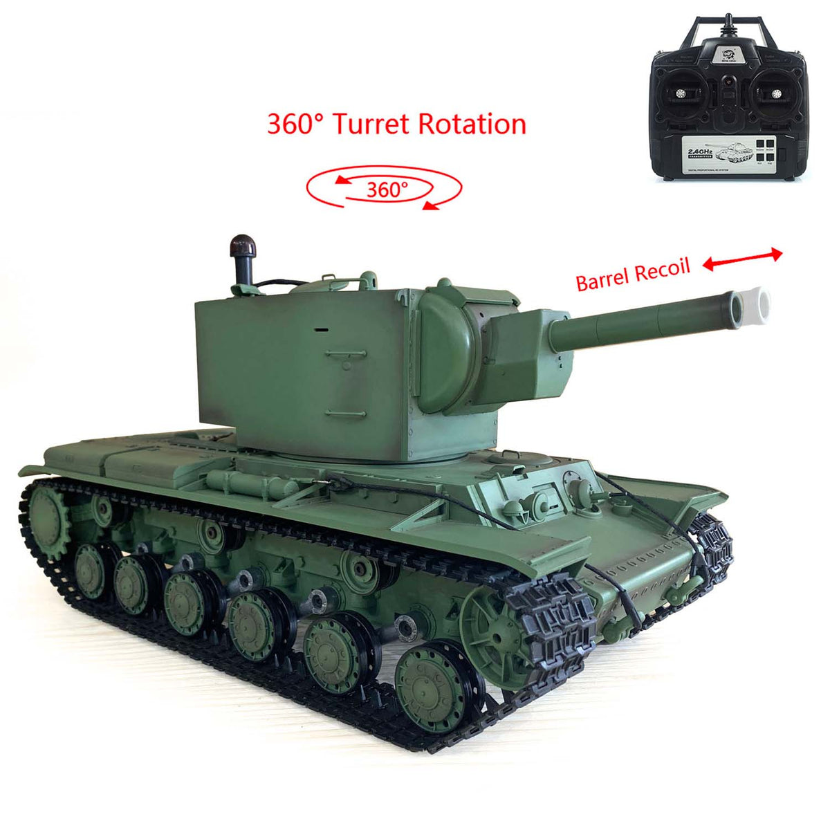TOUCAN RC HOBBY Heng Long 1/16 7.0 Plastic Soviet Union KV-2 3849 RTR RC Tank with 360 Degrees Turret Barrel Recoil BB Infrared Combat Smoke