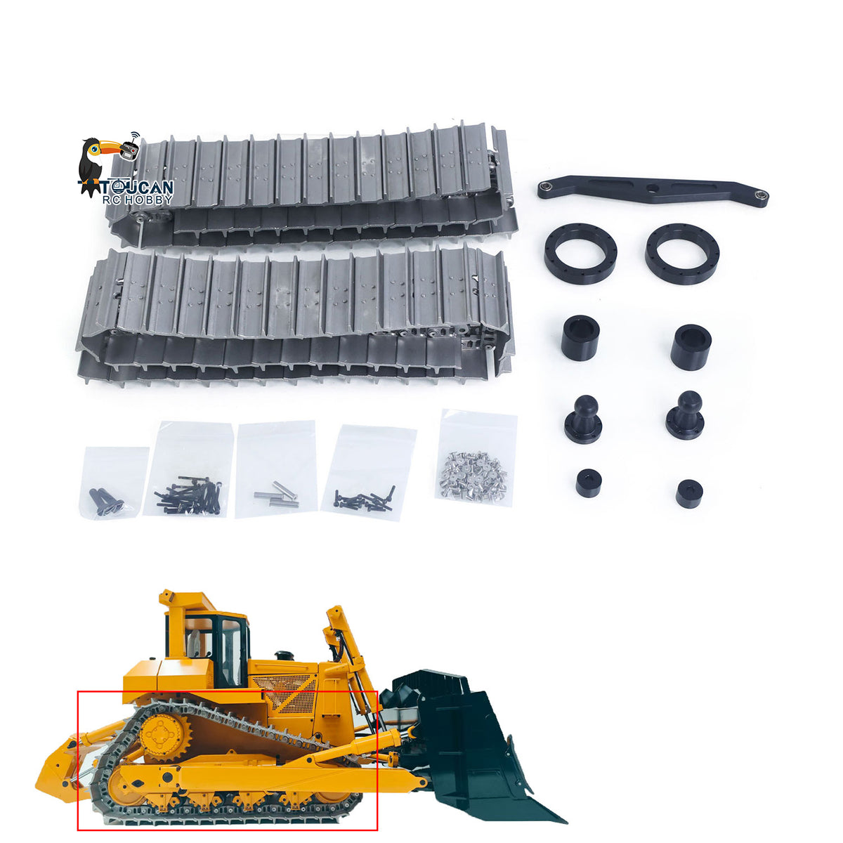 TOUCAN RC HOBBY JDModel Metal Dozer Blade Fuel Tank Tracks for 1/14 JDM-98 DXR2 RC Hydraulic Bulldozer DIY Model for Construction Vehicle Enthusiast