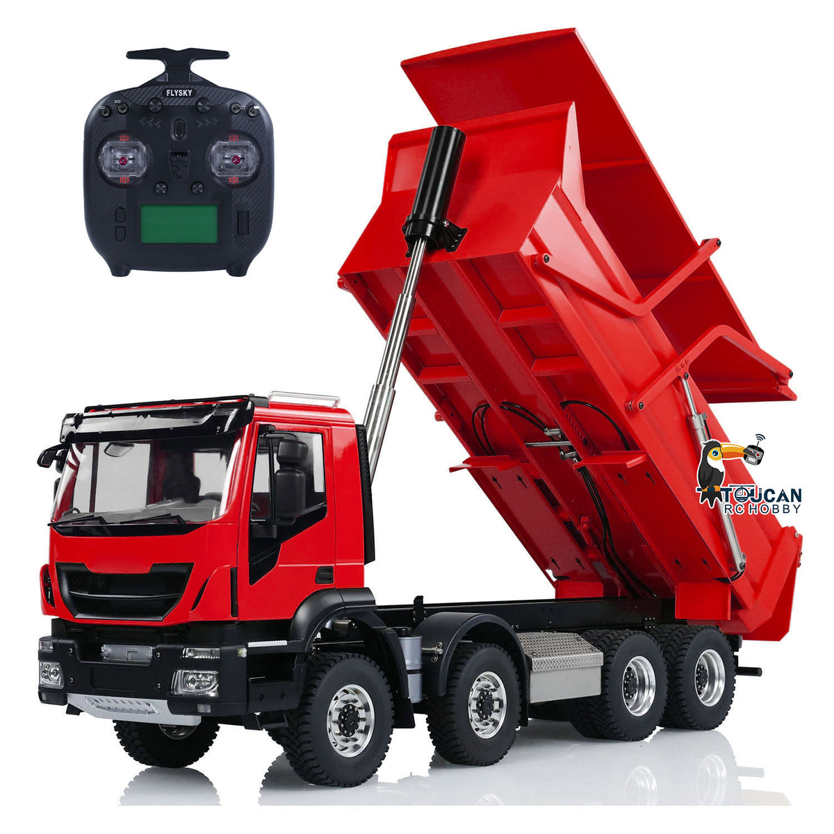 TOUCAN RC HOBBY MODOModel Metall 1/14 8x4 RC Muldenkipper ferngesteuertes hydraulisches LKW-Modell mit aufklappbarer Abdeckung, 2-Gang-Getriebe, LED-Beleuchtung und Soundsystem