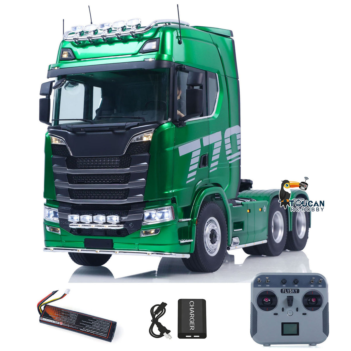 In Stock TOUCAN RC HOBBY KABOLITE 770S-100 Metal 1/14 RC Tractor Truck RTR 2-Speed Transmission 6x6 Differential Lock Light & Sound System Cab Suspension Electric Windshield Wipers for Trailer Towing
