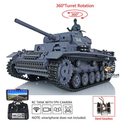 TOUCAN RC HOBBY Heng Long 1/16 Plastic 7.0 3848 3849 Panzer III H L RC Tank FPV 360 Degree Turret Infrared System BB Smoke Steel Driving Gearbox Metal Barrel