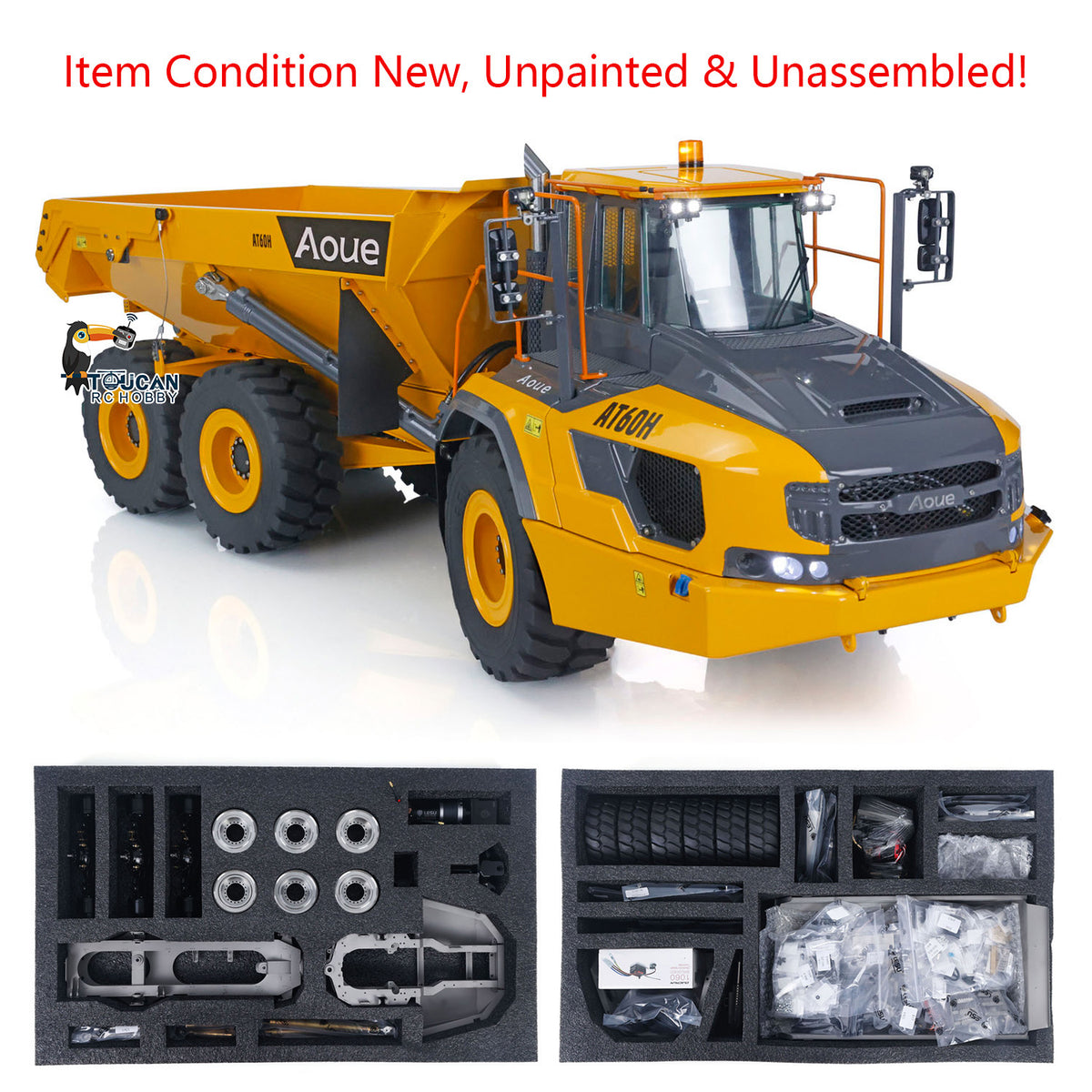 TOUCAN RC HOBBY LESU Aoue AT60H 1/16 Metal Hydraulic KIT/PNP/RTR RC Articulated Truck A0004 with 2 Speed Transmission Light System for Construction Model Hobbyists