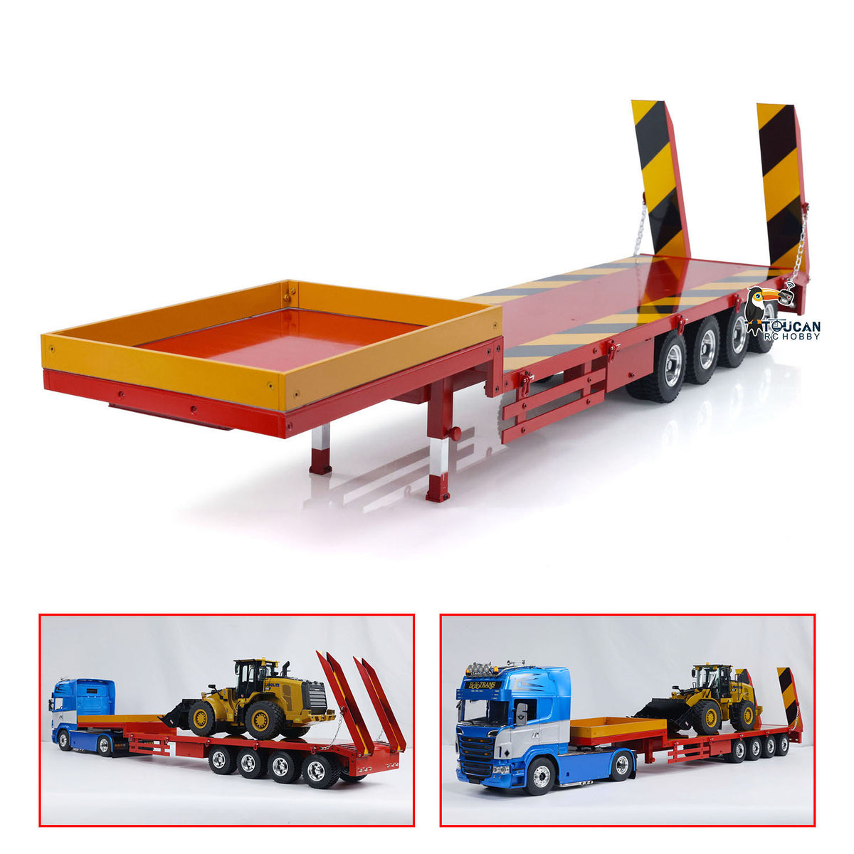 TOUCAN RC HOBBY Metal Semi-trailer 4-Axle Trailer for 1/14 RC Tractor Truck Remote Control Car Hobby Model DIY Accessory Assembled Painted