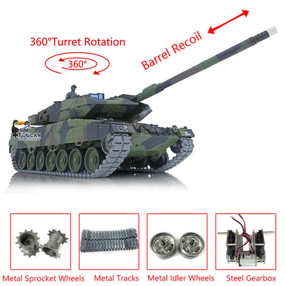 TOUCAN RC HOBBY Heng Long 1/16 TK7.0 Promotion German Leopard2A6 RTR RC Tank 3889 with 360 Degrees Turret Barrel Recoil Smoke BB IR Metal Tracks Sprockets Idlers Wheels Gearbox