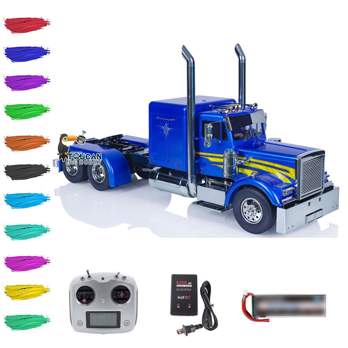 TOUCAN RC HOBBY 1/14 6x4 56344 Camion tracteur RC à 3 essieux RTR voiture télécommandée avec son, lumières, moteur, ESC et transmission à 3 vitesses