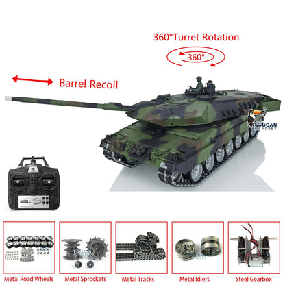 TOUCAN RC HOBBY Heng Long 1/16 TK7.0 3889 Leopard2A6 RTR RC Tank 360 Degrees Turret Barrel Recoil Smoke BB IR Metal Single Rubber Tracks Sprockets Idlers Wheels Gearbox
