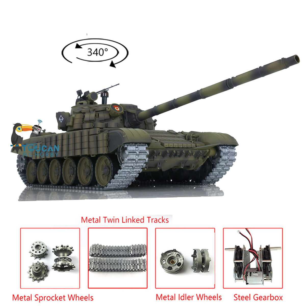 TOUCAN RC HOBBY Heng Long 2.4G Metal 3939 1:16 RTR RC Battle Tank T72 7.0 Electric Tank Models BB Pellets Kits Infrared Battle System