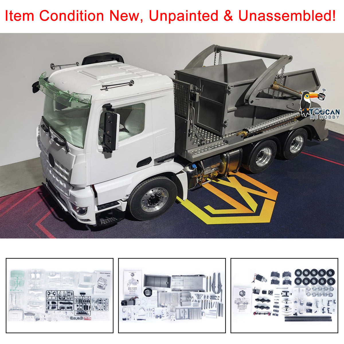 TOUCAN RC HOBBY JXModel VL18U F2000 K3363 Cabin 1/14 Metal 6x4 RC Hydraulic Skip Loader KIT Swing Arm Dump Garbage Truck 4-Way Valve 2-Speed Gearbox for Hobby Builders