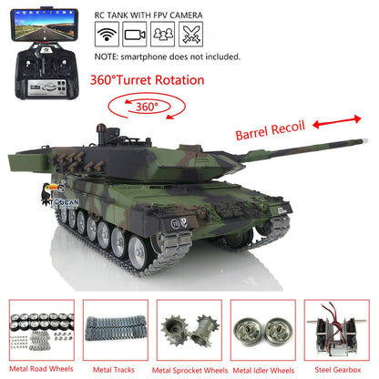 TOUCAN RC HOBBY Heng Long 1/16 TK7.0 3889 Leopard2A6 RTR RC Tank FPV Barrel Recoil BB IR Smoke 360 Degrees Turret Metal Tracks Road Drive Idler Wheels Gearbox
