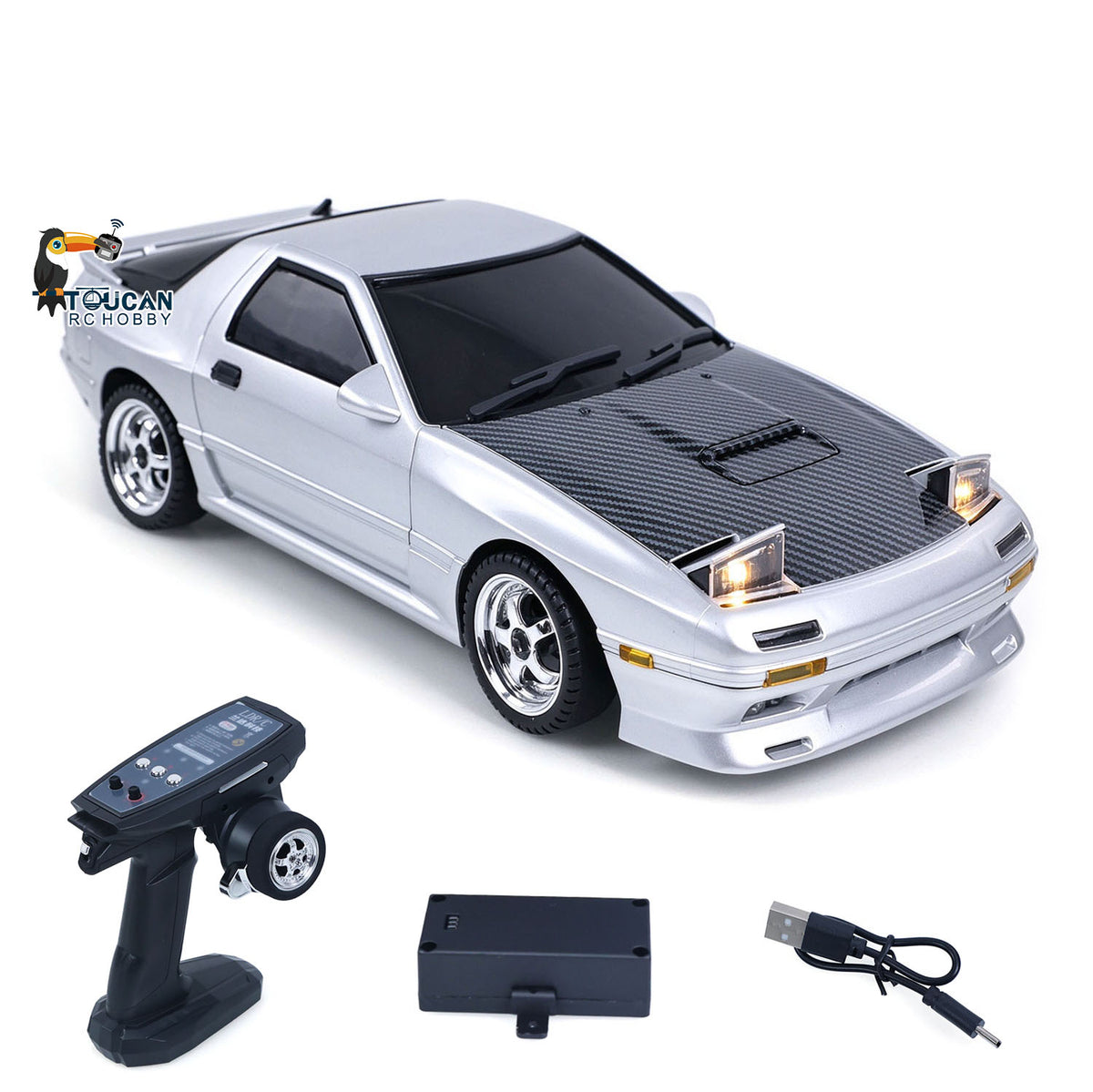 TOUCAN RC HOBBY LDRC LD1802 1/18 4x2 RX7 Voiture de course RC RWD avec gyroscope, contrôle sans fil, véhicule de drift, berline de simulation, modèle à monter soi-même