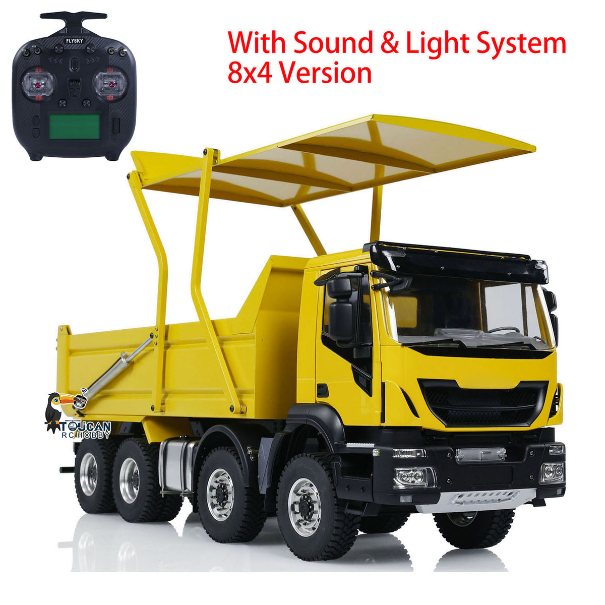 TOUCAN RC HOBBY MODOModel Metall 1/14 8x4 RC Muldenkipper ferngesteuertes hydraulisches LKW-Modell mit aufklappbarer Abdeckung, 2-Gang-Getriebe, LED-Beleuchtung und Soundsystem