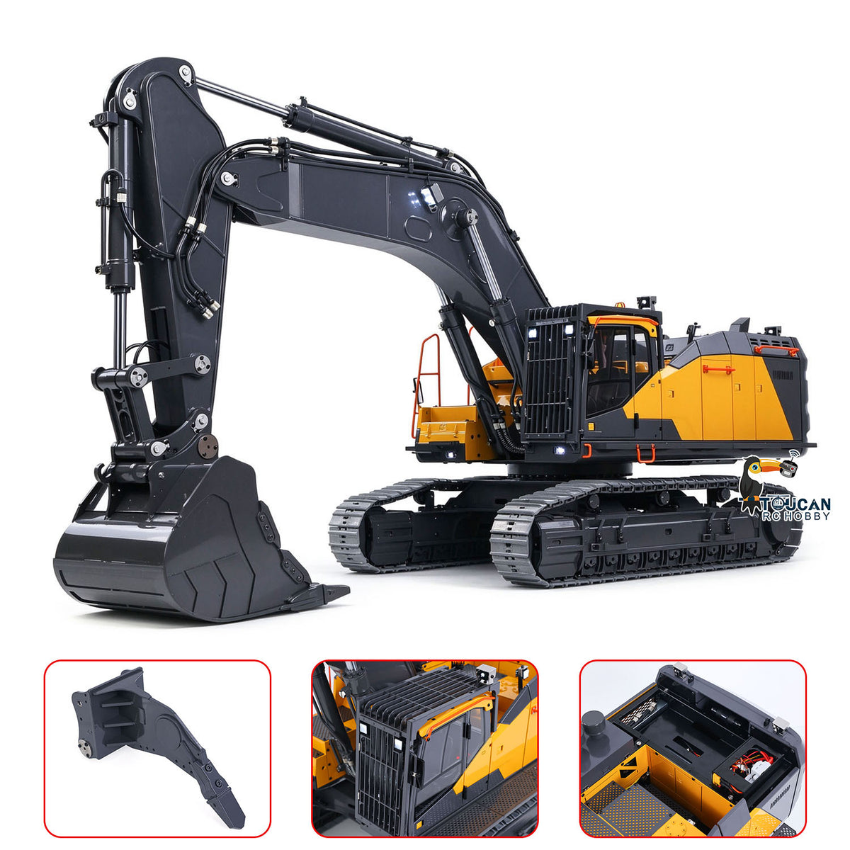 TOUCAN RC HOBBY MTModel EC950 1/14 Metal RC Hydraulic Excavator Dual Pump Digger Model 8CH Valve Ripper Light Sound Brushless Drive Motor Display Screens for Adult