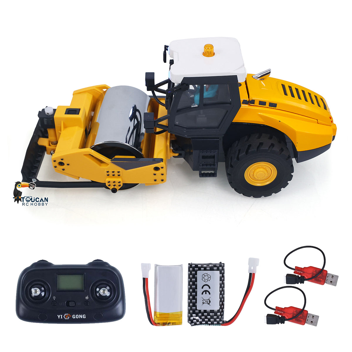TOUCAN RC HOBBY Yi Gong 1/50 Mini Remote Control Road Roller RTR Electric RC Construction Vehicle Finished Model Metal Blade Lights Sounds Effect