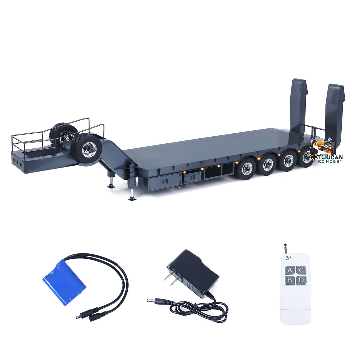 TOUCAN RC HOBBY HHG Model Metal 4 Axles Trailer for 1/14 JDM 189 RC Tractor Truck with Electric Tailboard