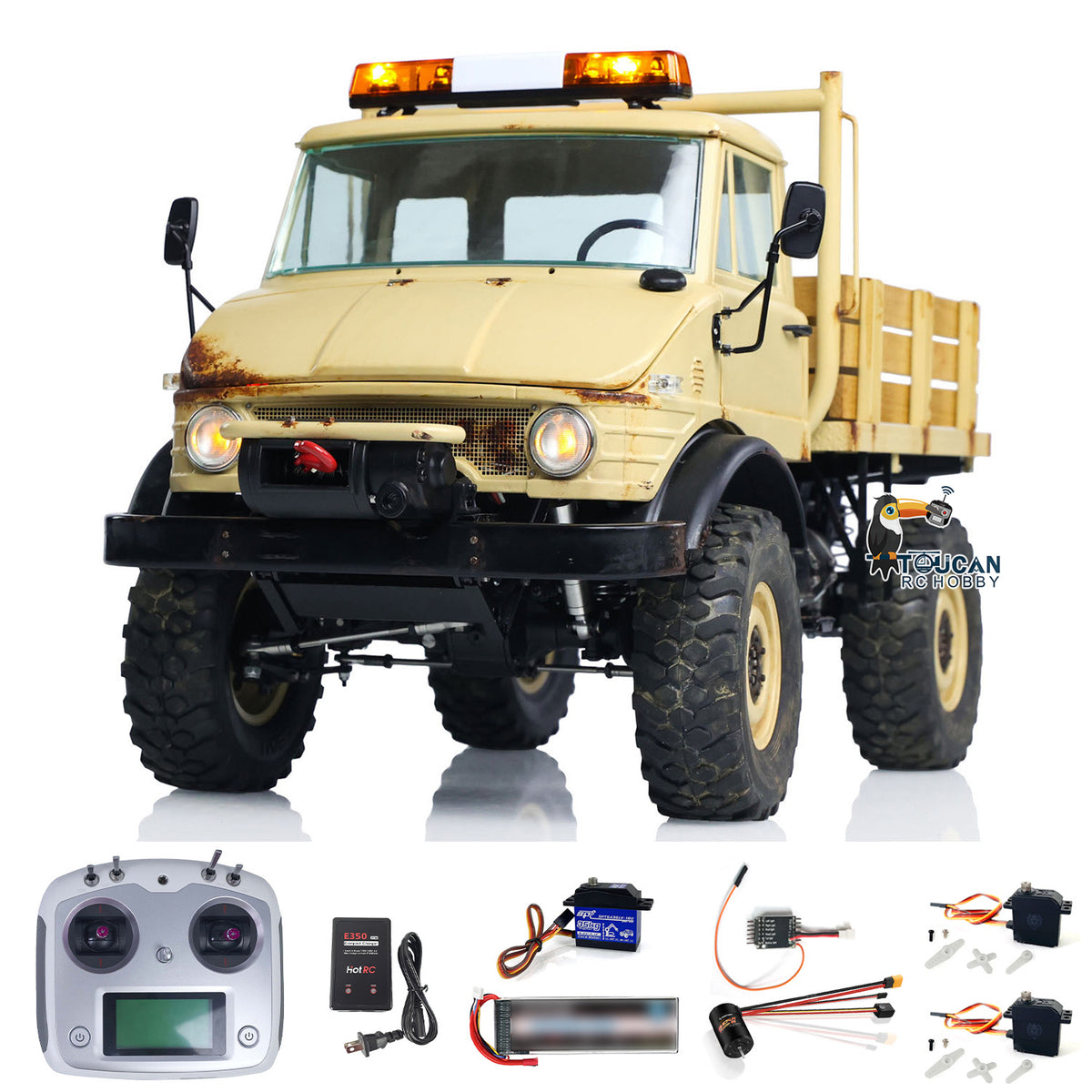 TOUCAN RC HOBBY LESU UM406 1/10 RC-Geländewagen aus Metall, 2-Gang-Getriebe, Seilwinde, Leichtmetallfelgen, Sound- und Lichtsystem, FS I6S Fernsteuerung für Outdoor-Hobbyisten