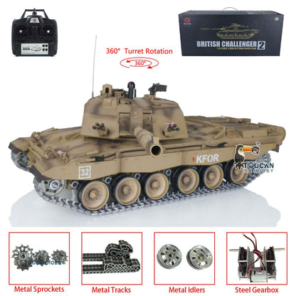 TOUCAN RC HOBBY Heng Long 1/16 TK7.0 Promotin British Challenger II 3908 RTR RC Tank 360 Degrees Turret Infrared Combat BB Smoke Metal Sprockets Idlers Wheels Gearbox Tracks