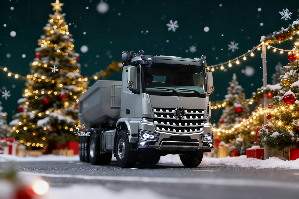 TOUCAN RC HOBBY Camion tracteur radiocommandé 4x4 en métal Kabolite 1/14 à 3 essieux avec remorque benne basculante électrique, modèle réduit 5801 RTR, transmission à 2 vitesses, batterie, éclairage et son