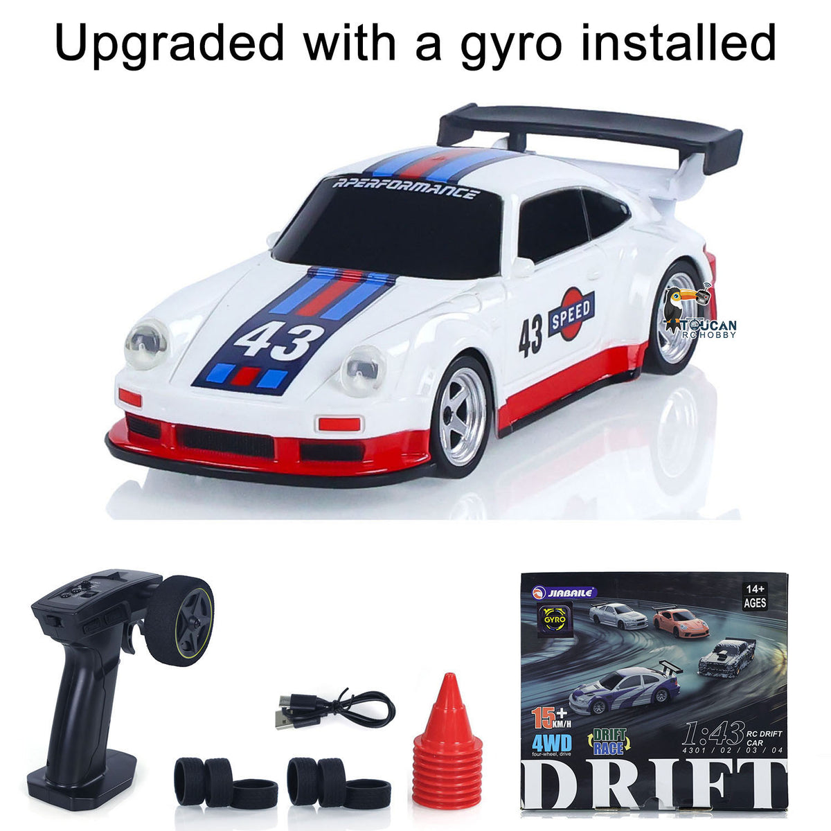 TOUCAN RC HOBBY JiaBaiLe US Stock High Speed 2.4G Mini RC Drift Car 1/43 Racing Vehicles Gyroscope 4WD Ready to Go Mini Car Radio Battery Lights Model