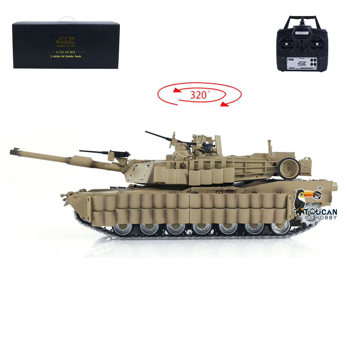 TOUCAN RC HOBBY Tongde 1/16 Abrams M1A2 RC Infrared Battle Tank SEP TUSK II Remote Controlled Electric Panzer Model 320 BB Unit Barrel Recoil System
