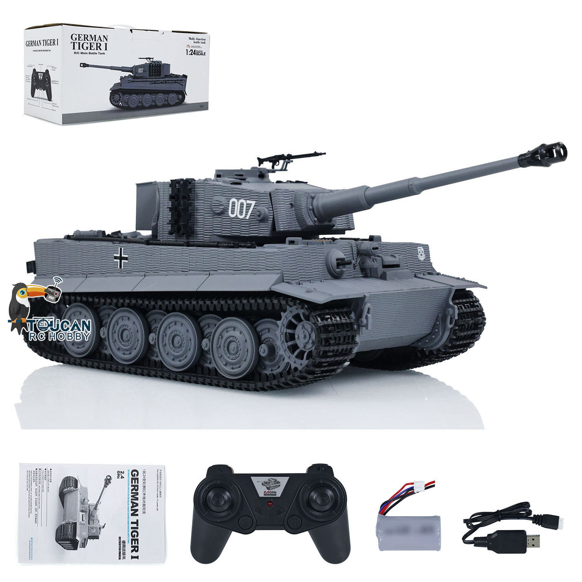 TOUCAN RC HOBBY HY Model 1/24 217 007 RC Battle Tank Tiger I Remote Control Military Tanks Armored Panzer Infrared Combat USB Assembled Painted