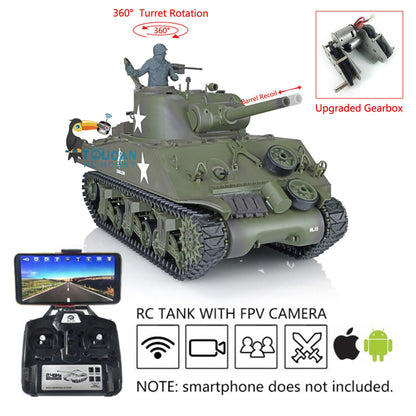 TOUCAN RC HOBBY Heng Long 1/16 TK7.0 Plastic USA M4A3 Sherman 3898 RTR RC Tank Barrel Recoil FPV 360 Degrees Turret Infrared Combat BB Smoke Steel Gearbox