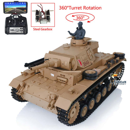 TOUCAN RC HOBBY Heng Long 1/16 Plastic 7.0 3848 3849 Panzer III H L RC Tank FPV 360 Degree Turret Infrared System BB Smoke Steel Driving Gearbox Metal Barrel