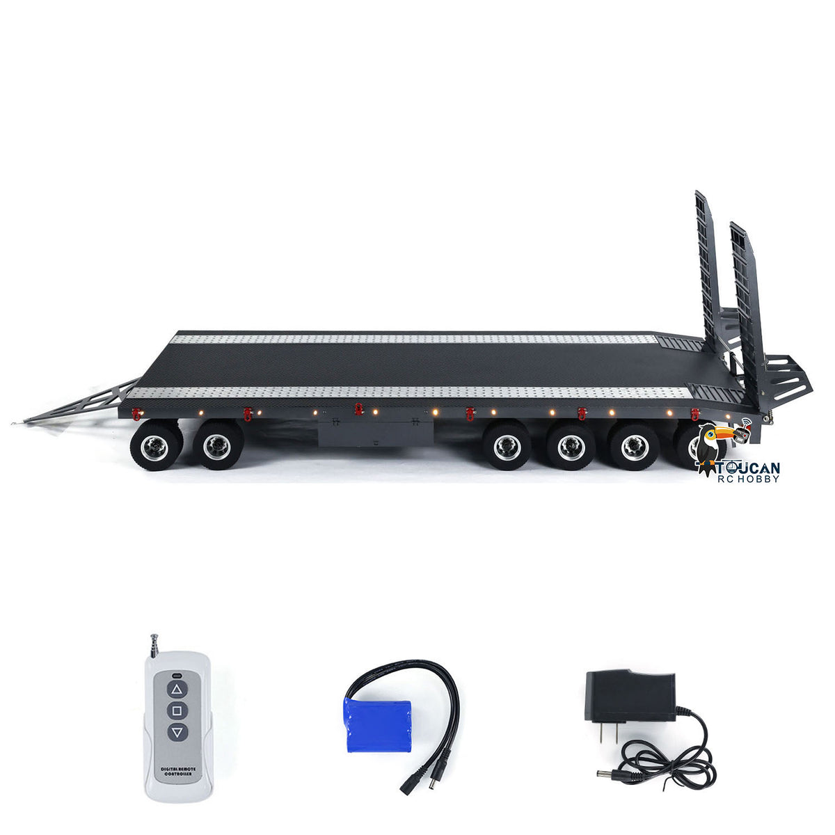 TOUCAN RC HOBBY HHG Model Metal 6 Axles Full Trailer Painted for 1/10 1/8 1/7 RC Car 1/14 1/12 Hydraulic Trucks Remote Construction Vehicles DIY Model