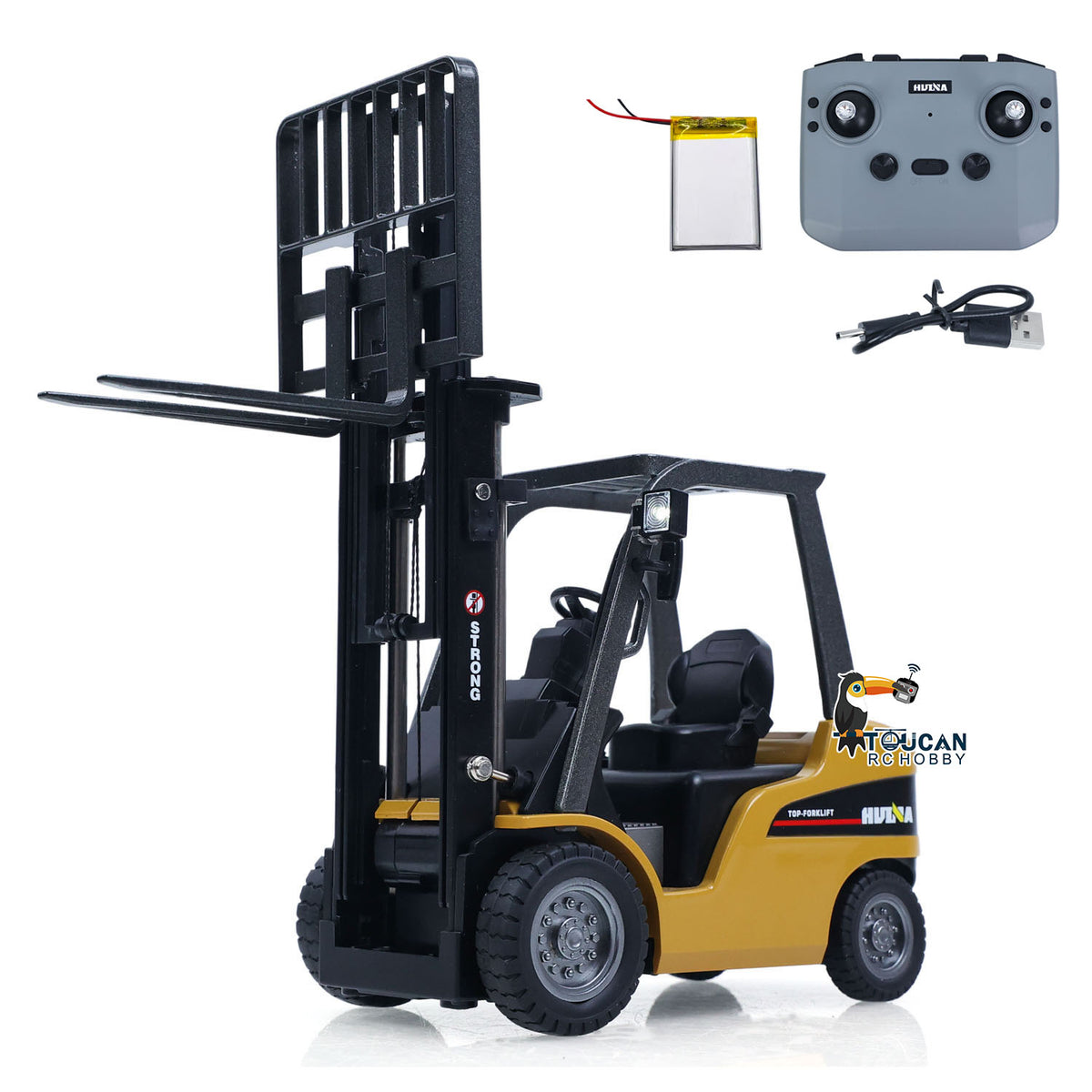 TOUCAN RC HOBBY HUINA 1/50 Electric Remote Control Forklift 9925 Mini Warehouse RC Model Desktop Level Light Sound Effect Battery