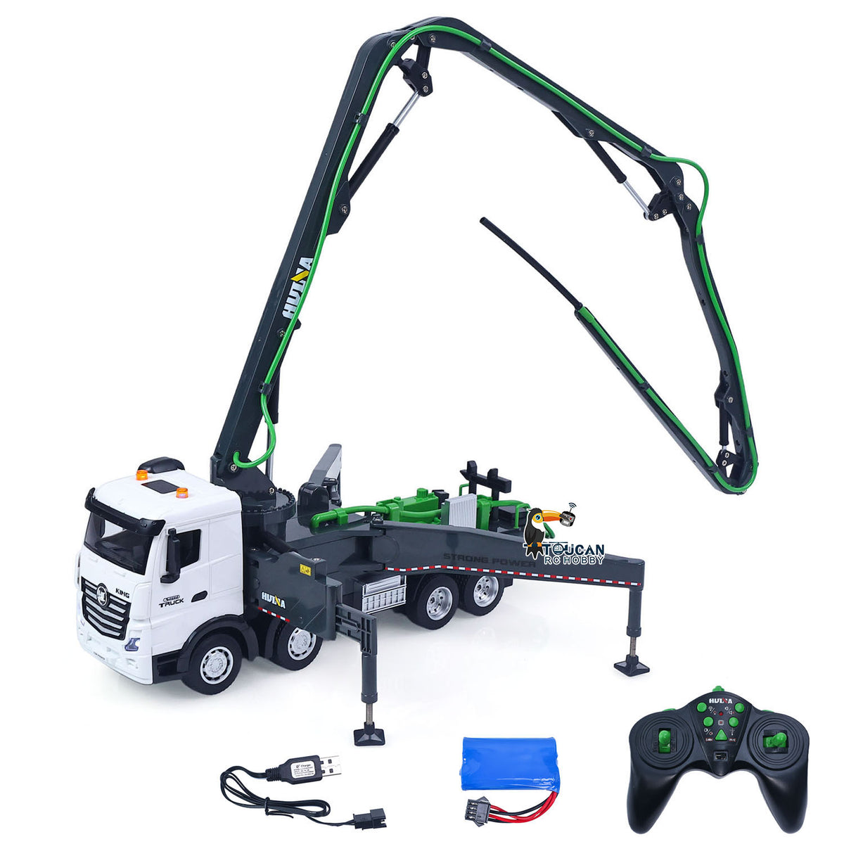 TOUCAN RC HOBBY US Stock HUINA 1/18 Remote Control Concrete Pump Truck 1381 RTR Construction Vehicle Manual Support Leg Light Sound System Battery