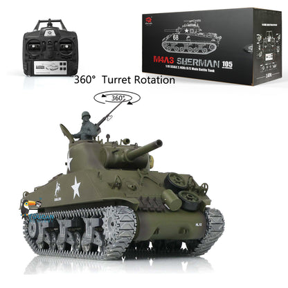 TOUCAN RC HOBBY Char RC M4A3 Sherman Heng Long échelle 1/16, stock US, carte mère 7.0 personnalisée, modèle 3898, tourelle rotative à 360°, chenilles et roues en métal