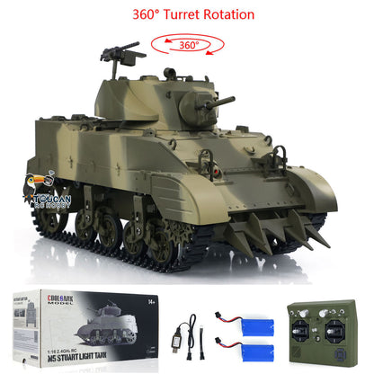 TOUCAN RC HOBBY Heng Long 1/16 RC Tank US M5A1 Stuart VI Remote Control RTR Light Tank 360 Smoking Radio System Barrel Recoil Light Flash Two Battery