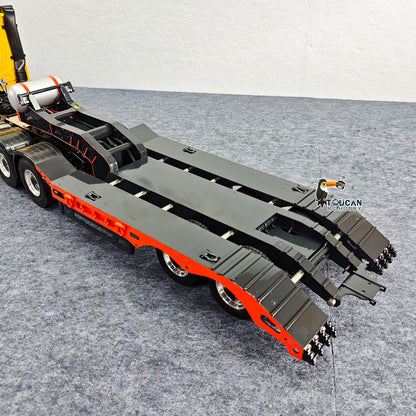 Remorque plateau 2 essieux en métal HHG Model 1/14 TOUCAN RC HOBBY, largeur réglable manuellement de 18 à 23 cm, avec lumières et roues en acier inoxydable pour modèle de camion tracteur RC
