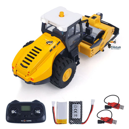 TOUCAN RC HOBBY Yi Gong 1/50 Mini Remote Control Road Roller RTR Electric RC Construction Vehicle Finished Model Metal Blade Lights Sounds Effect