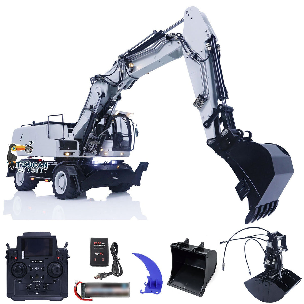 TOUCAN RC HOBBY MTModel 946-3 1/14 Metal RC Hydraulic Excavator Clamshell Bucket 8-ways Reserving Valves Ripper Sound Light for Model Enthusiasts