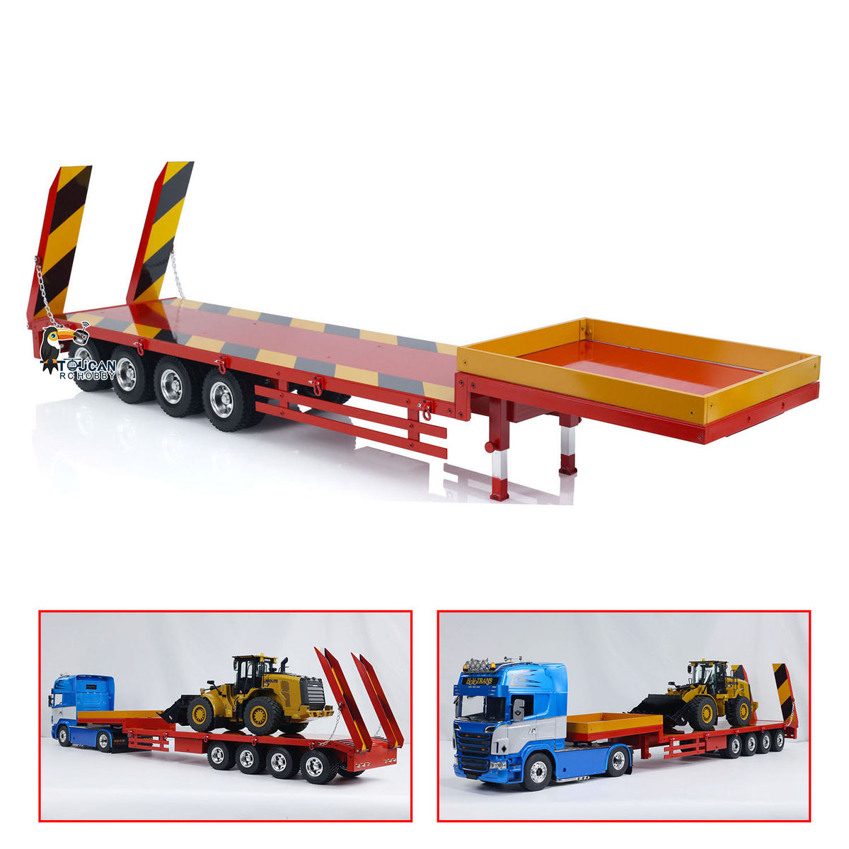 TOUCAN RC HOBBY Metal Semi-trailer 4-Axle Trailer for 1/14 RC Tractor Truck Remote Control Car Hobby Model DIY Accessory Assembled Painted
