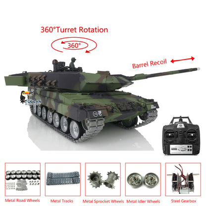 TOUCAN RC HOBBY Heng Long 1/16 7.0 Individueller Leopard 2A6 RC-Panzer 3889 mit Metallketten, Laufrollen, Rohrrucklauf, um 360 Grad drehbarem Turm und Motorsound