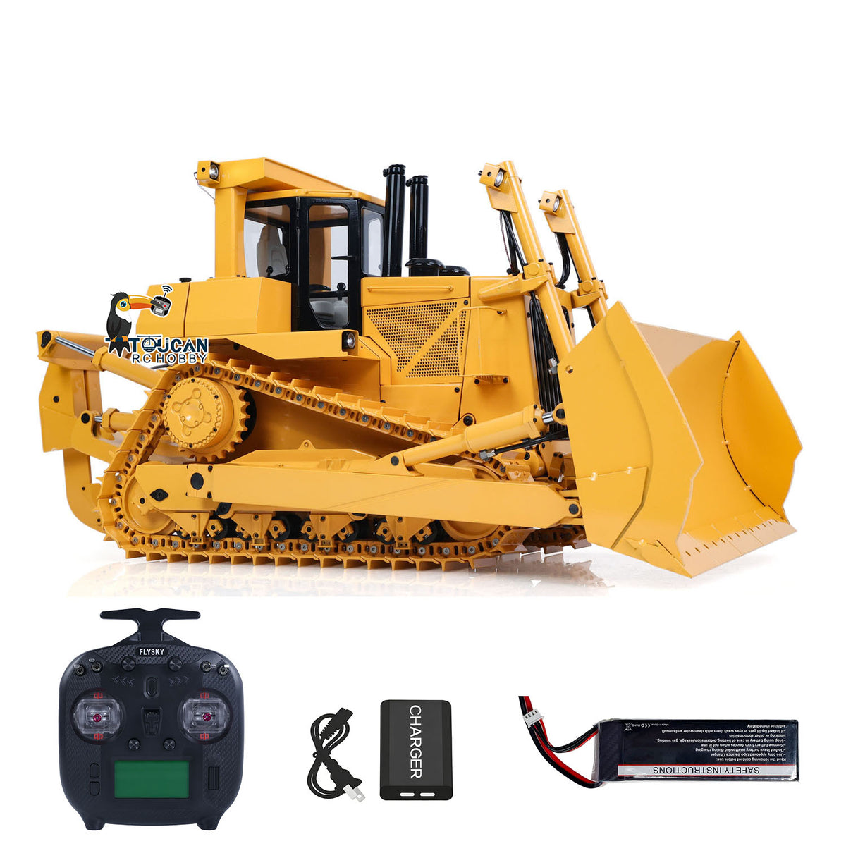 TOUCAN RC HOBBY JDMODEL Metal 1/14 RC Bulldozer DXR2 JDM-98 Hydraulic Dozer Construction Vehicle Truck Model Radio Light Sound Pump Cylinder Tracks ESC Motor