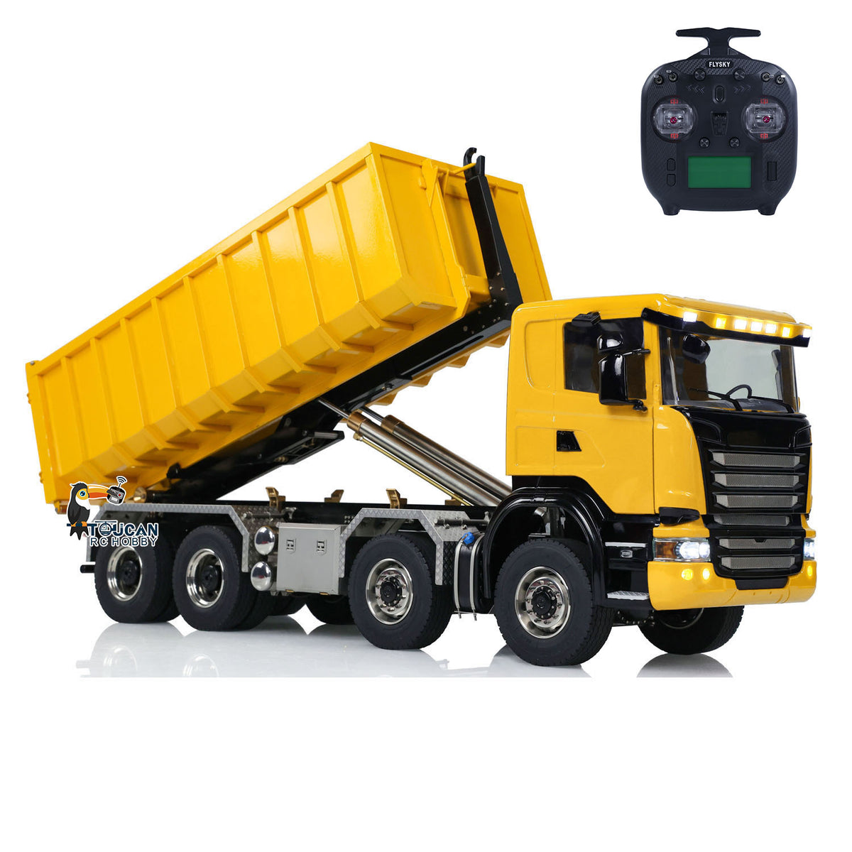 TOUCAN RC HOBBY LXY G88 1/14 Metal 8x8 RC Roll On Off Hydraulic Dump Truck PNP 3 Speed Transmission Differential Lock Axles ST8 Controller Light Sound System for Construction Model Collectors