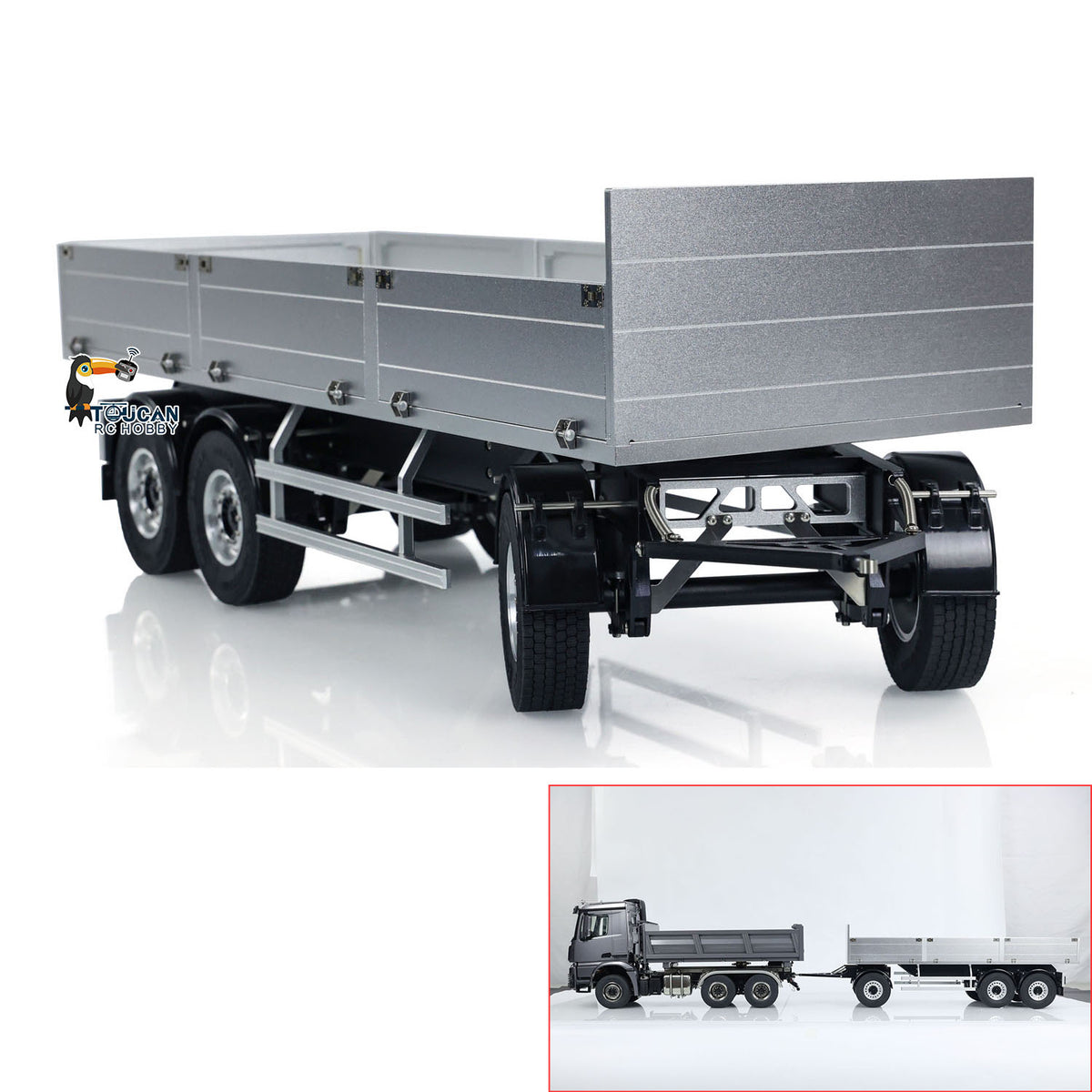 TOUCAN RC HOBBY 1/14 Degree Metal 3 Axles Full Trailer for RC Hydraulic Dump Truck Remote Controlled Construction Vehicle