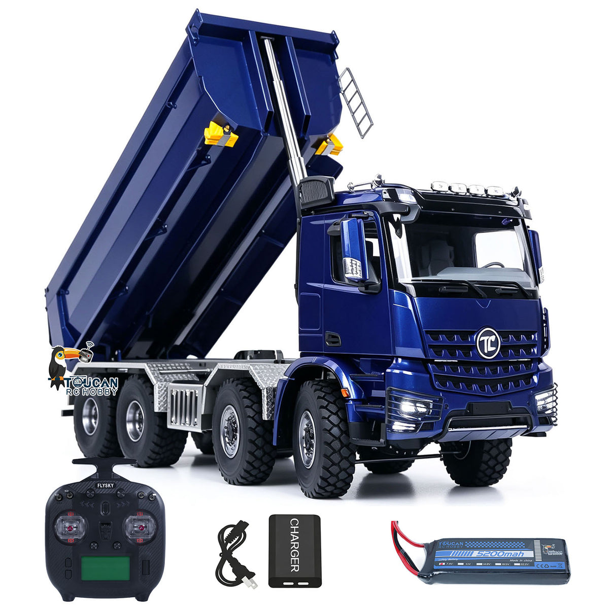 TOUCAN RC HOBBY MODO 3348 1/14 Metal 8x8 RC Hydraulic Dump Truck PNP RTR 2-Speed Gearbox Differential Locks Hobbywing Brushless Motor ESC Light Sound for Enthusiasts