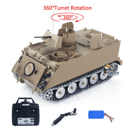 TOUCAN RC HOBBY Tongde Metal 1/16 RC Tank M113A1 Pro Edition Remote Control Electronic 360 Turret Rotation Infrared Combat System Smoke Unit Light Sound Adjustable Tracks Metal Wheels Gearboxes Battery