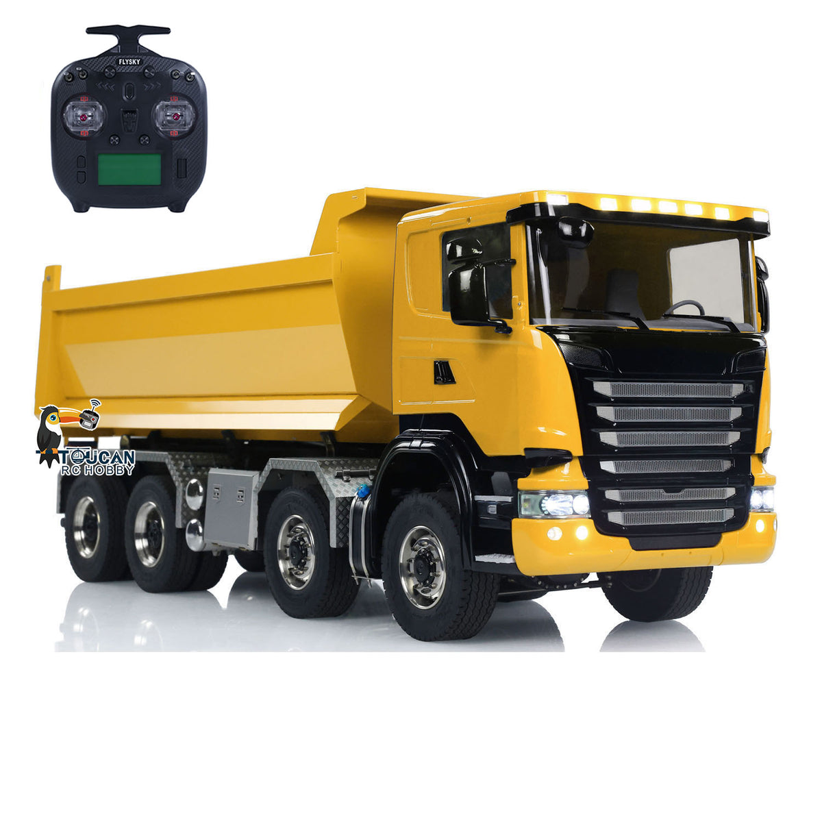 TOUCAN RC HOBBY LXY G88 1/14 Metal 8x8 RC Hydraulic Roll On Off Dump Truck PNP U-Shaped High Bucket 3 Speed Transmission Differential Lock Light Sound ST8 Controller for Construction Collectors