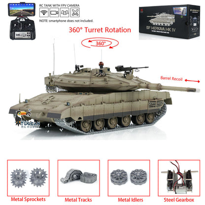 TOUCAN RC HOBBY 1:16 Heng Long 3958 RC Main Battle Tank IDF Merkava MK IV FPV Upgrade Edition W/ Metal Tracks 360 Rotating Barrel Recoil