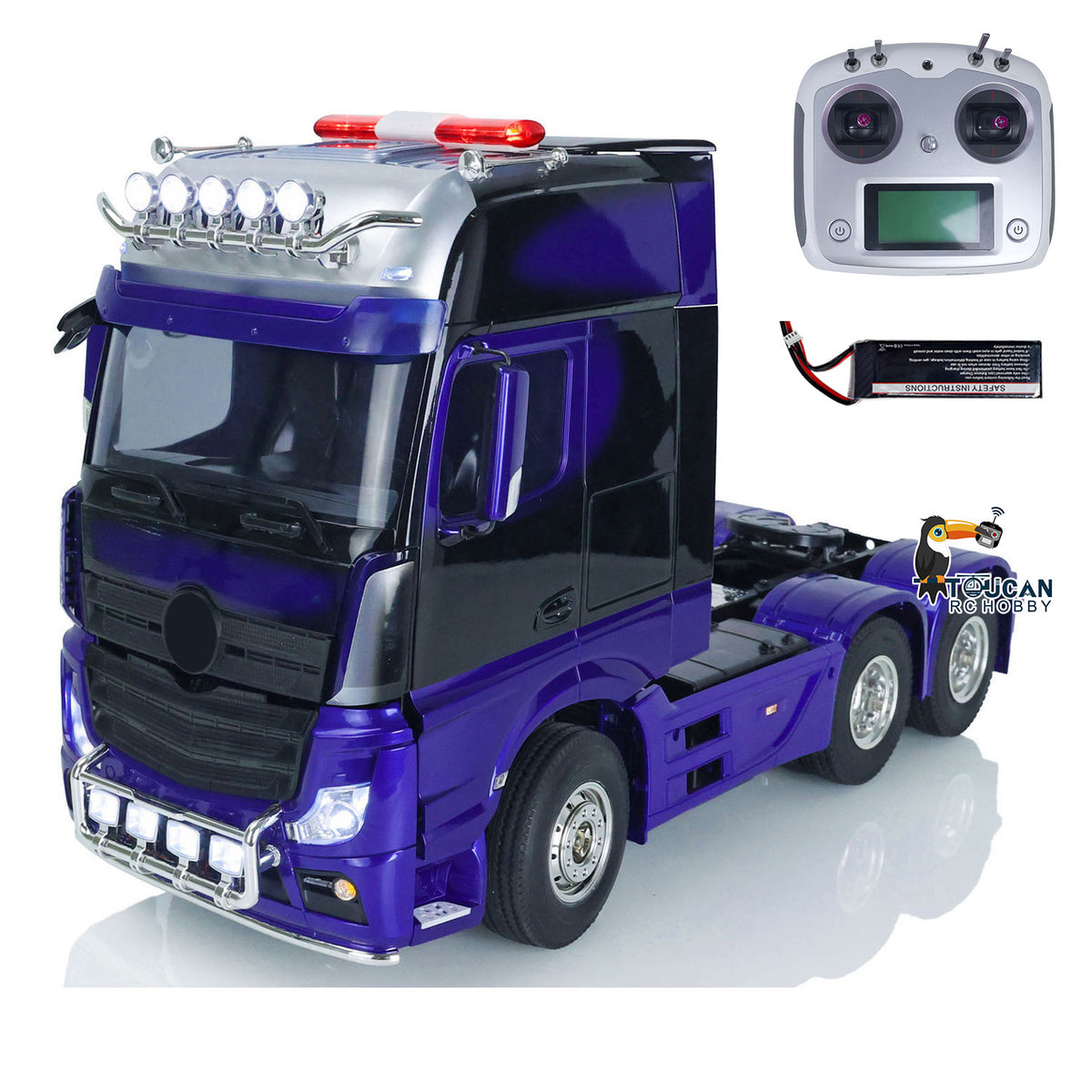 TOUCAN RC HOBBY HHRC 1/14 Drei-Achsen RC Sattelzugmaschine 6x4 lackiertes, zusammengebautes Modellauto mit Motor, Fahrregler, Servo, Sound, Licht und Warnleuchte