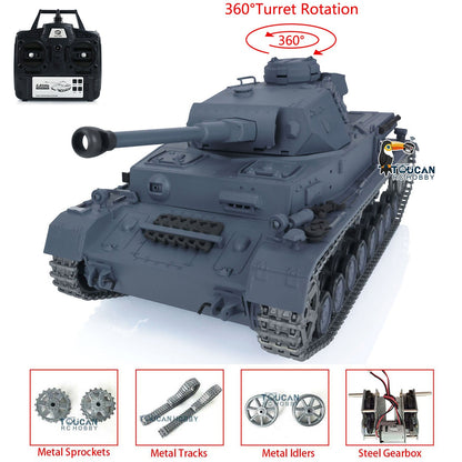 TOUCAN RC HOBBY Heng Long 1/16 TK7.0 Promotion German Panzer IV F2 3859 RTR RC Tank 360 Degrees Turret Smoke Infrared Combat BB Metal Barrel Tracks Sprockets Idlers Wheels