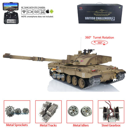 TOUCAN RC HOBBY Heng Long 1/16 TK7.0 Promotion British Challenger II 3908 RTR RC Tank 360 Degrees Turret BB IR Smoke Sound Light Metal Sprockets Idlers Wheels