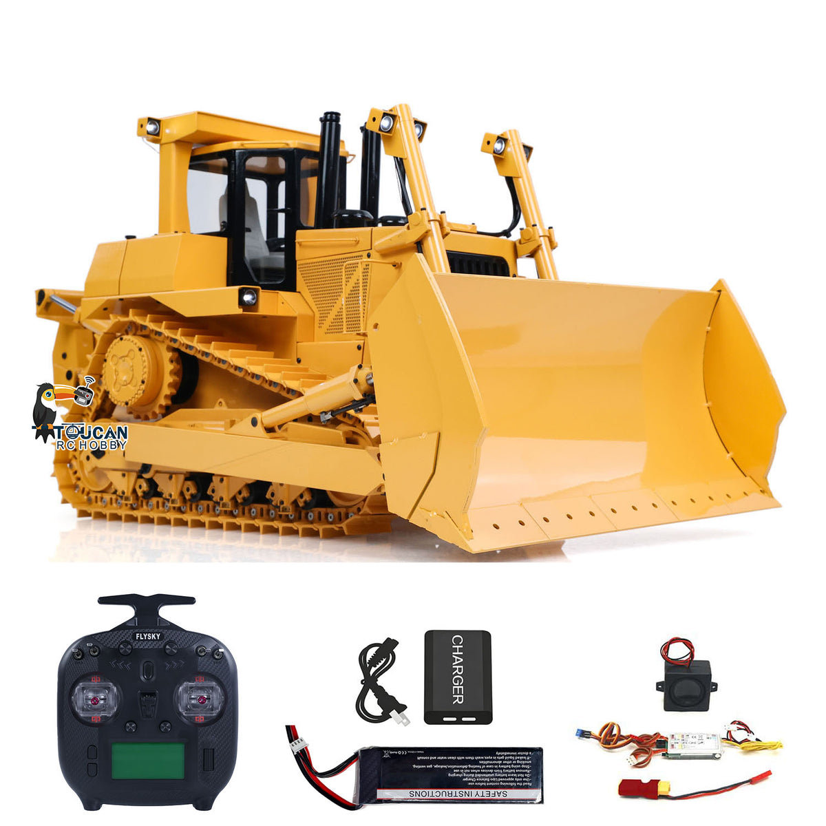 TOUCAN RC HOBBY JDModel DXR2 1/14 Metal RC Hydraulic Bulldozer Remote Controlled Earth Moving Machine Model JDM-201 New Sound System Light ST8 Remote Controller Motor