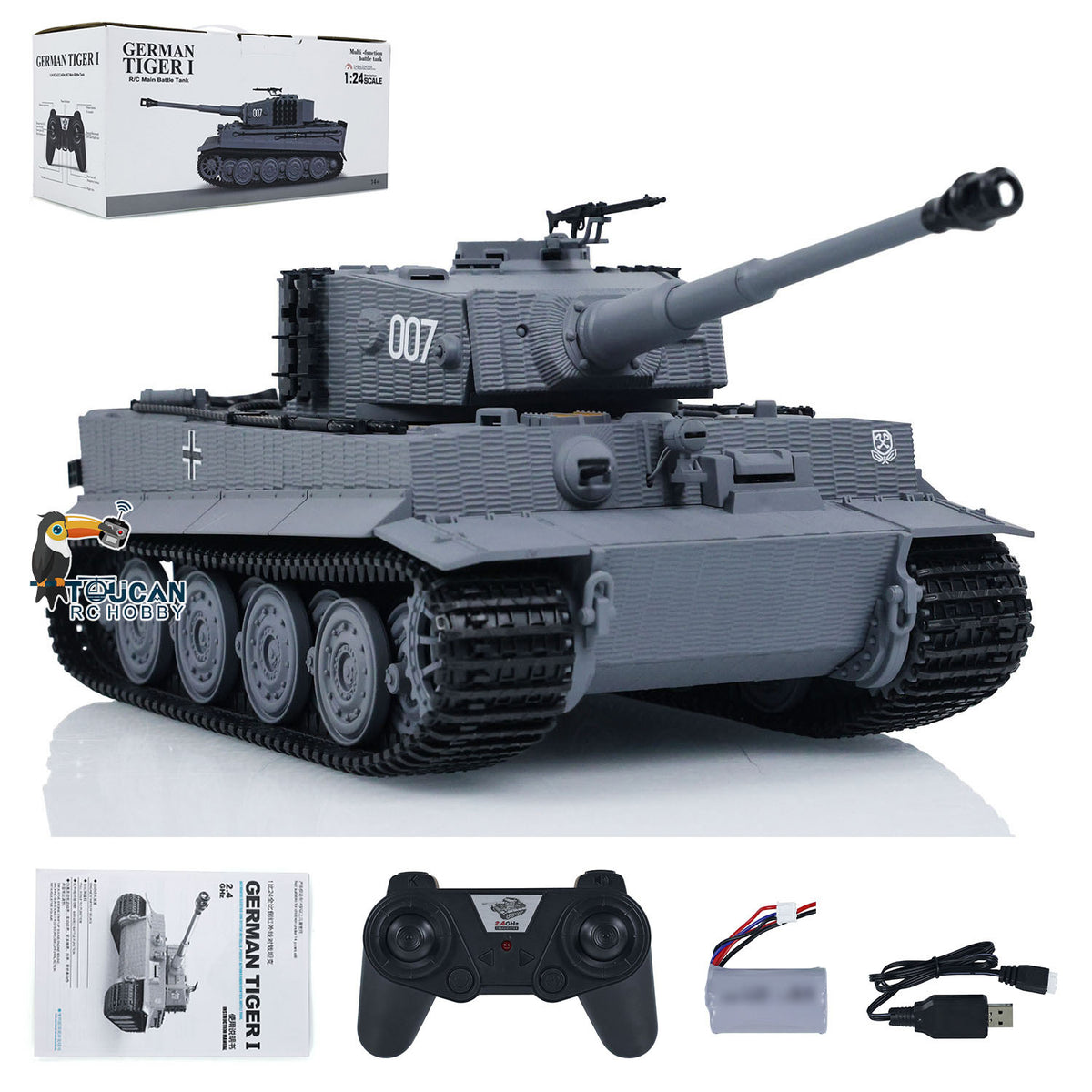 TOUCAN RC HOBBY HY Model 1/24 217 007 RC Battle Tank Tiger I Remote Control Military Tanks Armored Panzer Infrared Combat USB Assembled Painted