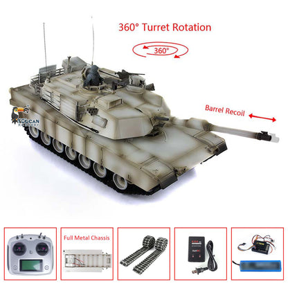 TOUCAN RC HOBBY Heng Long 1/16 RTR RC Tank 3918 M1A2 Abrams Full Metal Painted Chassis TK16 Mainboard IR Ver Smoke Upper Hull FS I6S 360 Turret