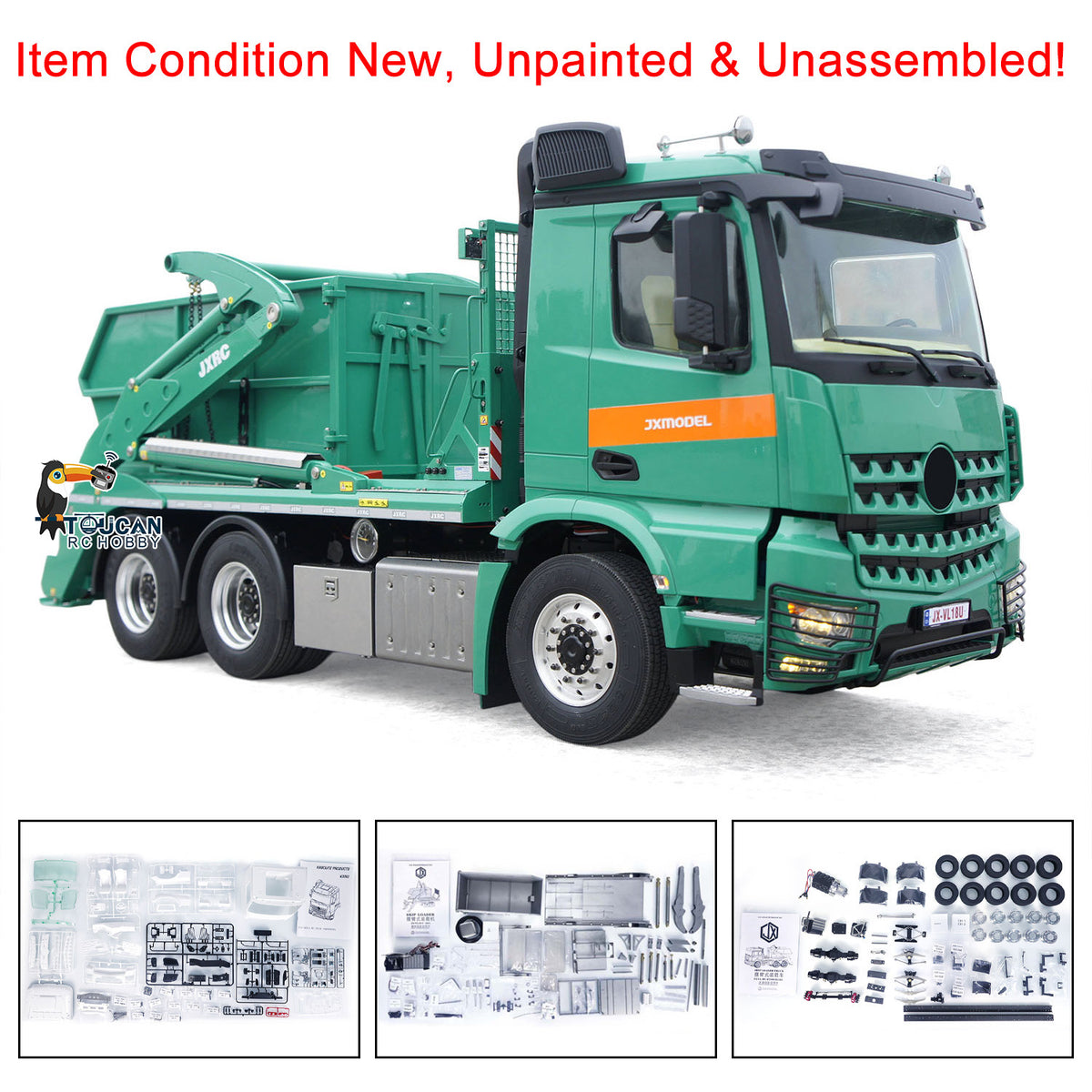 TOUCAN RC HOBBY JXModel VL18U F2000 K3363 Cabin 1/14 Metal 6x4 RC Hydraulic Skip Loader KIT Swing Arm Dump Garbage Truck 4-Way Valve 2-Speed Gearbox for Hobby Builders